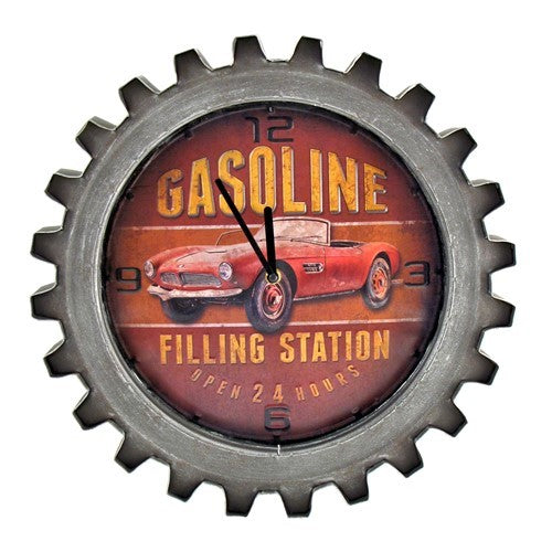 Red Gasoline Retro Style Muscle Car Gear Shaped Wall Clock with LED Lights