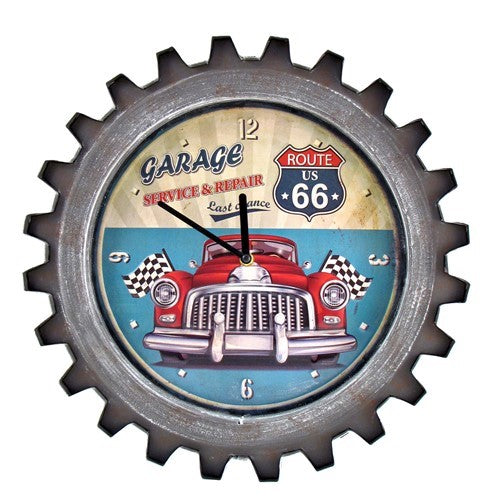 Route 66 Retro Style Muscle Car Gear Shaped Wall Clock with LED Lights