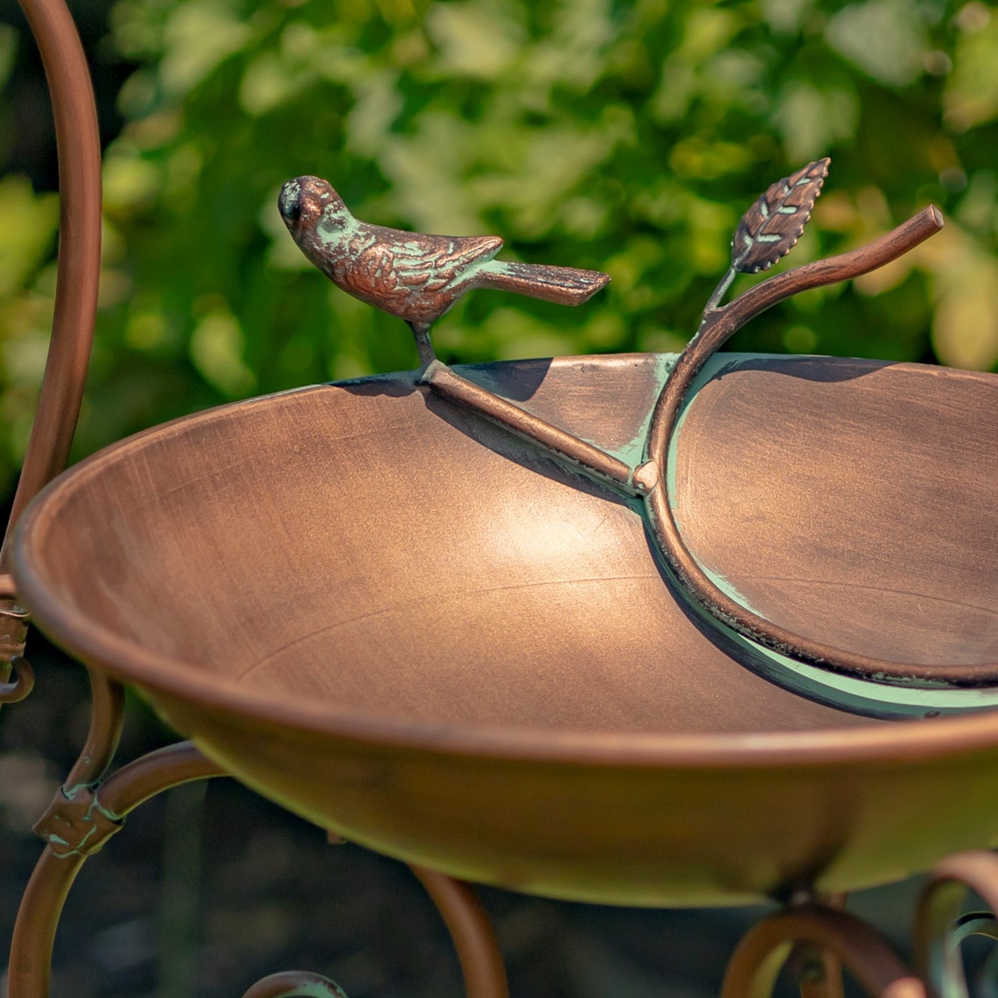 Kateryna Set of 3 Antique Copper Birdbaths with Ornate Stands