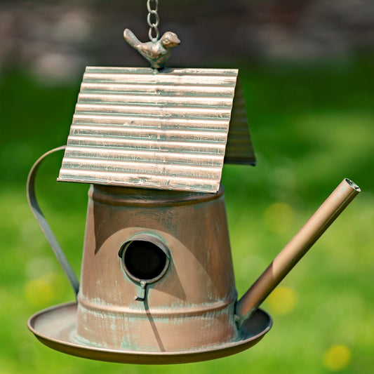 Hanging Antique Copper Teapot Birdhouse & Feeder House Kettle