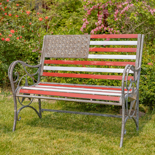 Proud to Be an American Flag Iron Garden Bench