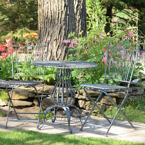 Three Piece Metal Bistro Set with Two Folding Chairs & One Round Table in Cobalt Blue