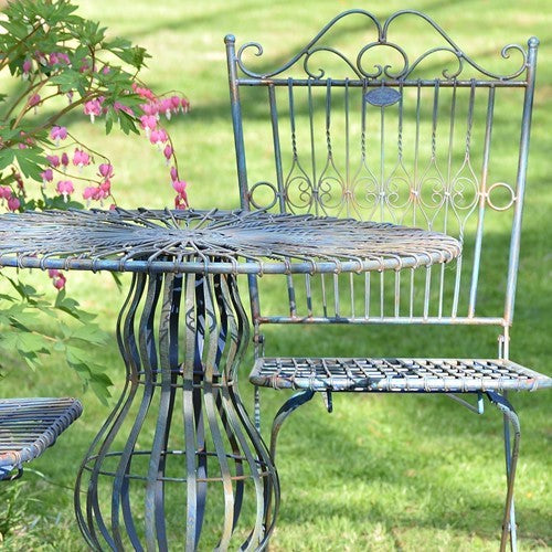 Three Piece Metal Bistro Set with Two Folding Chairs & One Round Table in Cobalt Blue