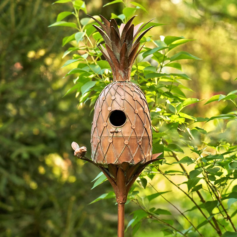 67.25 inch Tall Pineapple Shaped Copper Birdhouse Stake