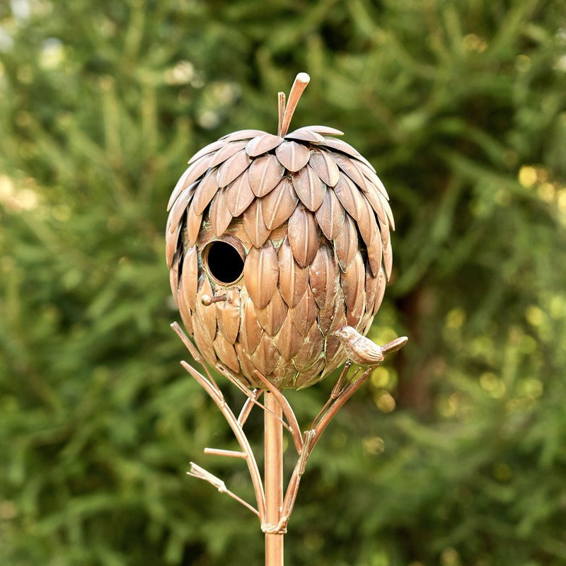 67 inch Tall Pinecone Shaped Copper Birdhouse Stake