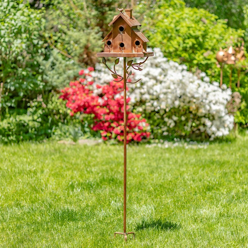 76.75 inch Tall Classic Style Antique Copper Birdhouse Stake with Short Chimney Newtown