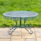 La Rochelle Round Iron Bistro Table with Fleur-de-lis Details in Cobalt Blue