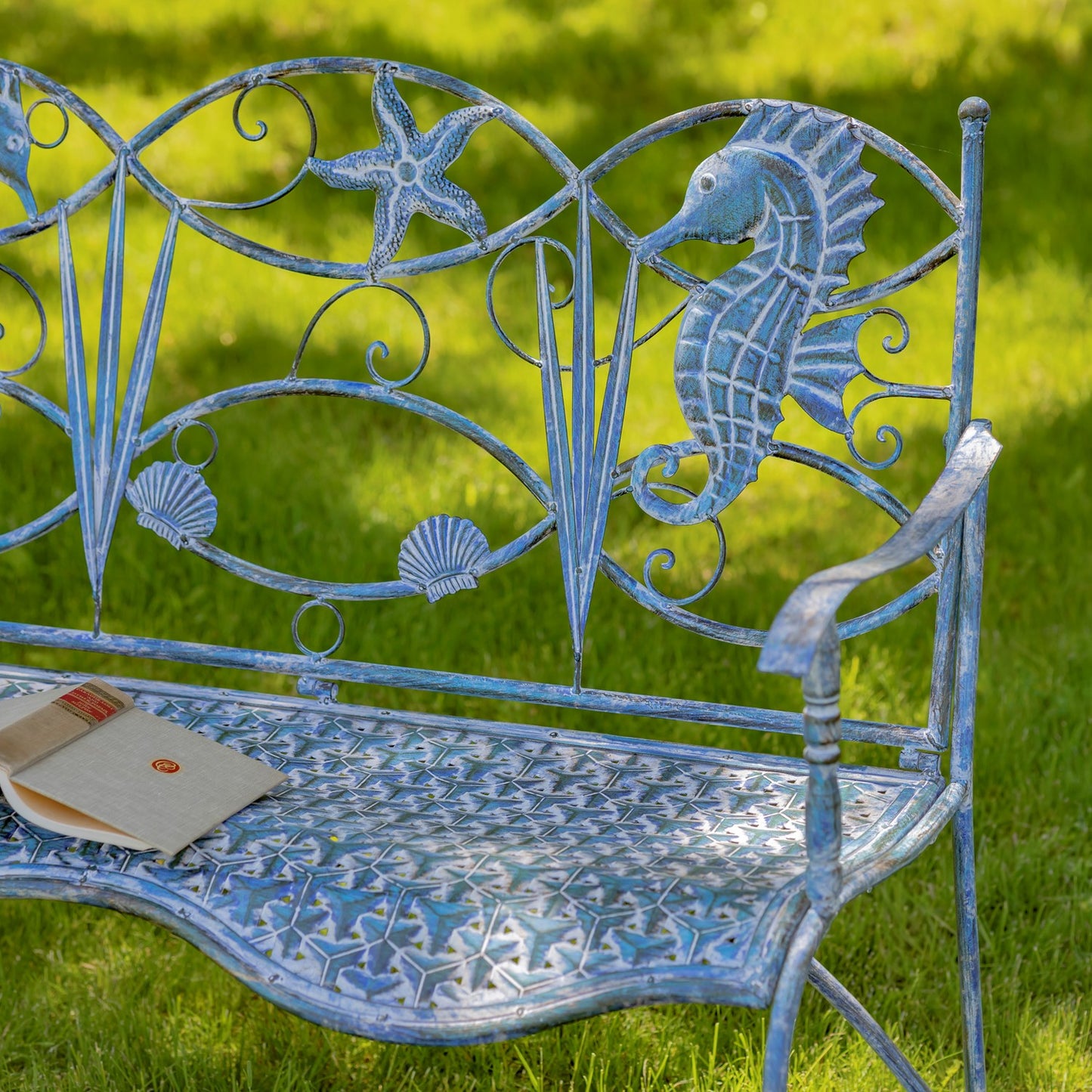 Cozumel Coastal Garden Bench with Seahorse and Starfish