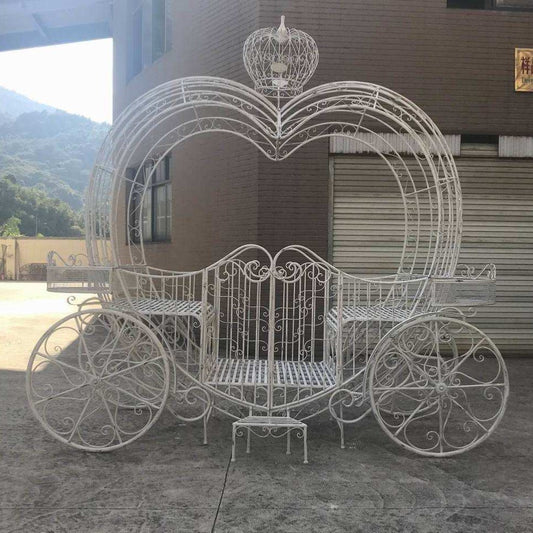 10ft. Tall Large Heart-Shaped Iron Carriage in Antique White Aphrodite