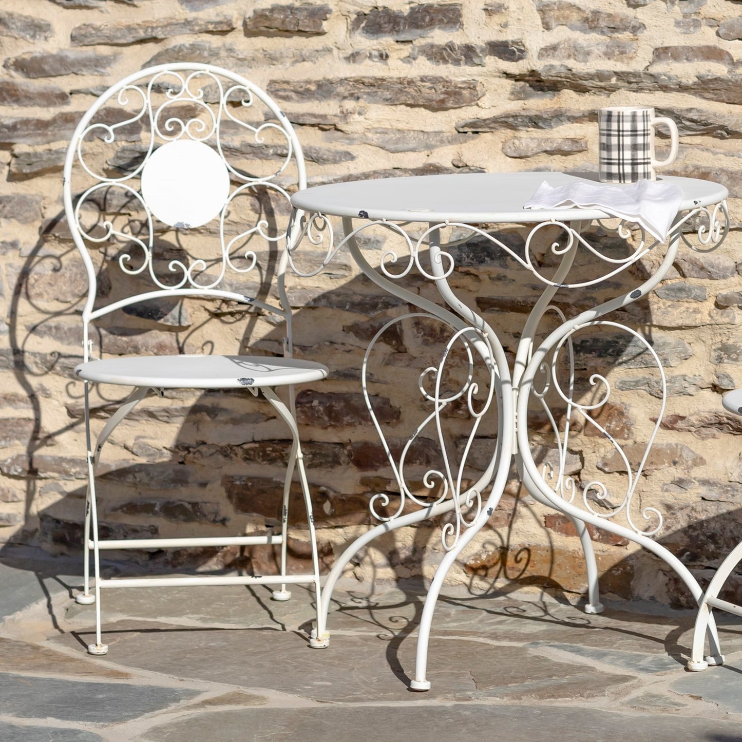 Le Chardenoux 1908 Three Piece Metal Bistro Set in Antique White