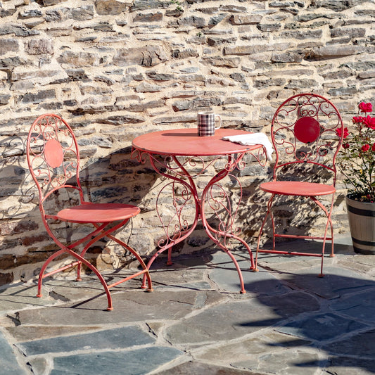 Le Chardenoux 1908 Three Piece Metal Bistro Set in Flamingo Pink