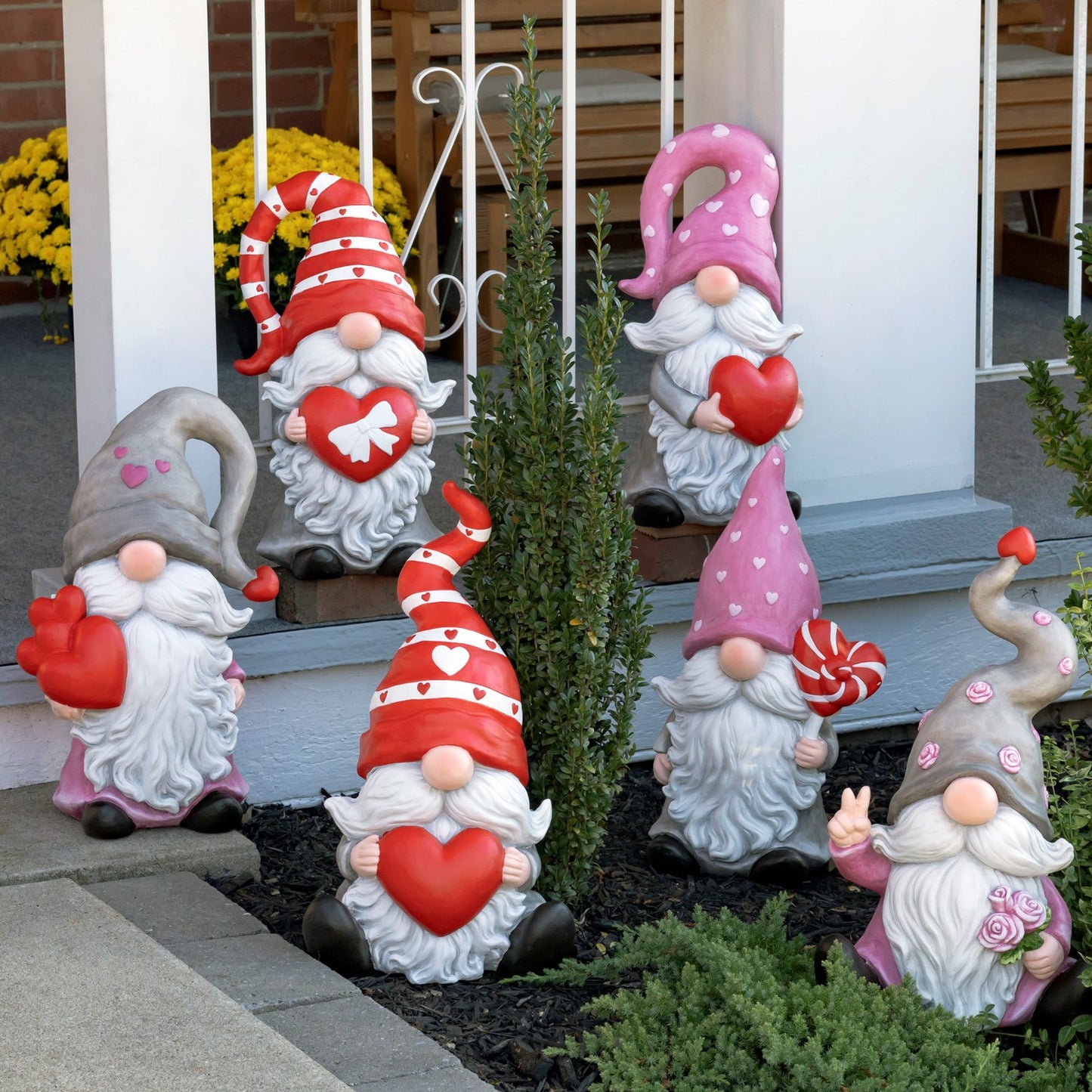 Magnesium Garden Gnome Sitting Holding Big Heart with Red Hat The Valentinos