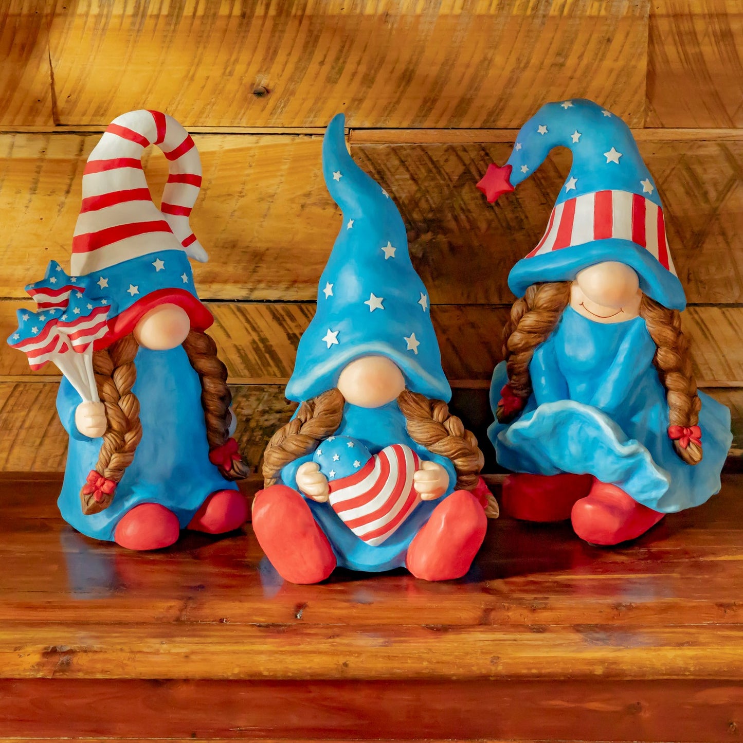 The Americanas Set of 3 Assorted American Lady Patriot Garden Gnomes