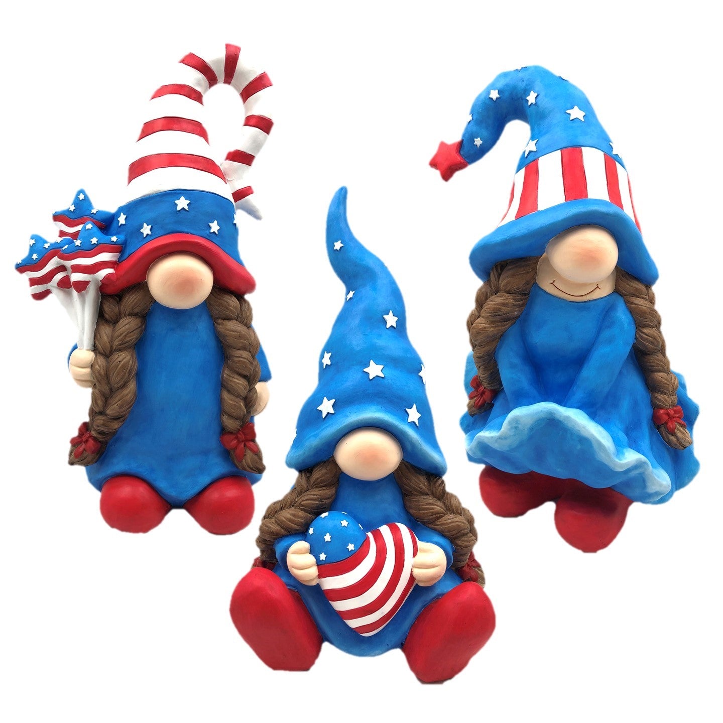The Americanas Set of 3 Assorted American Lady Patriot Garden Gnomes