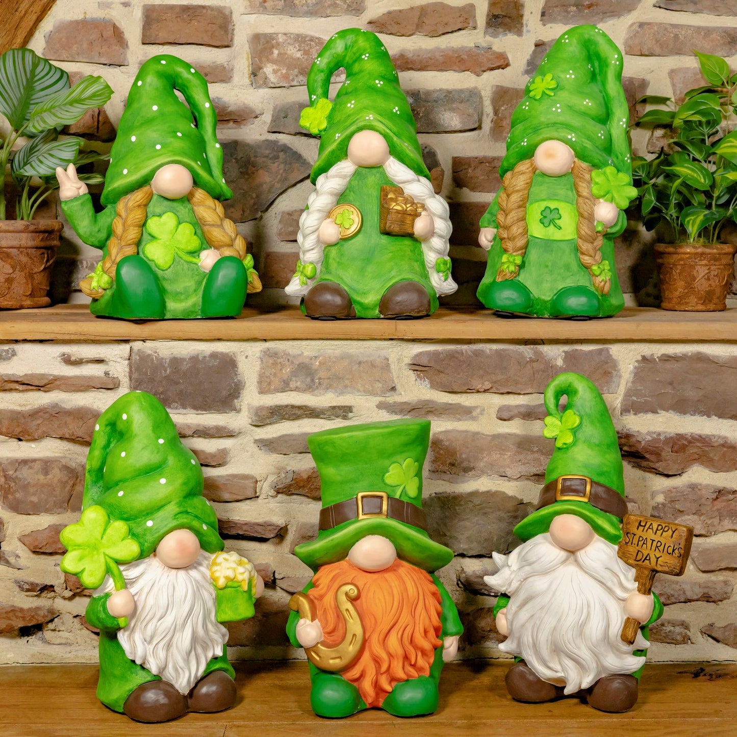 The Shamrocks Set of 6 Assorted St. Patrick's Day Garden Gnomes