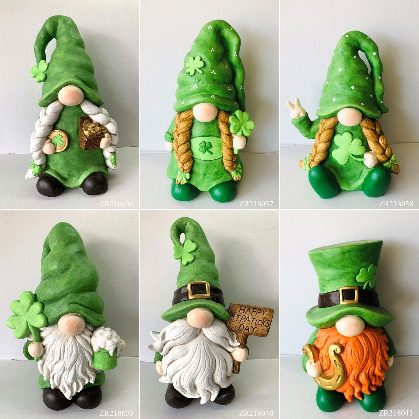 The Shamrocks Set of 6 Assorted St. Patrick's Day Garden Gnomes