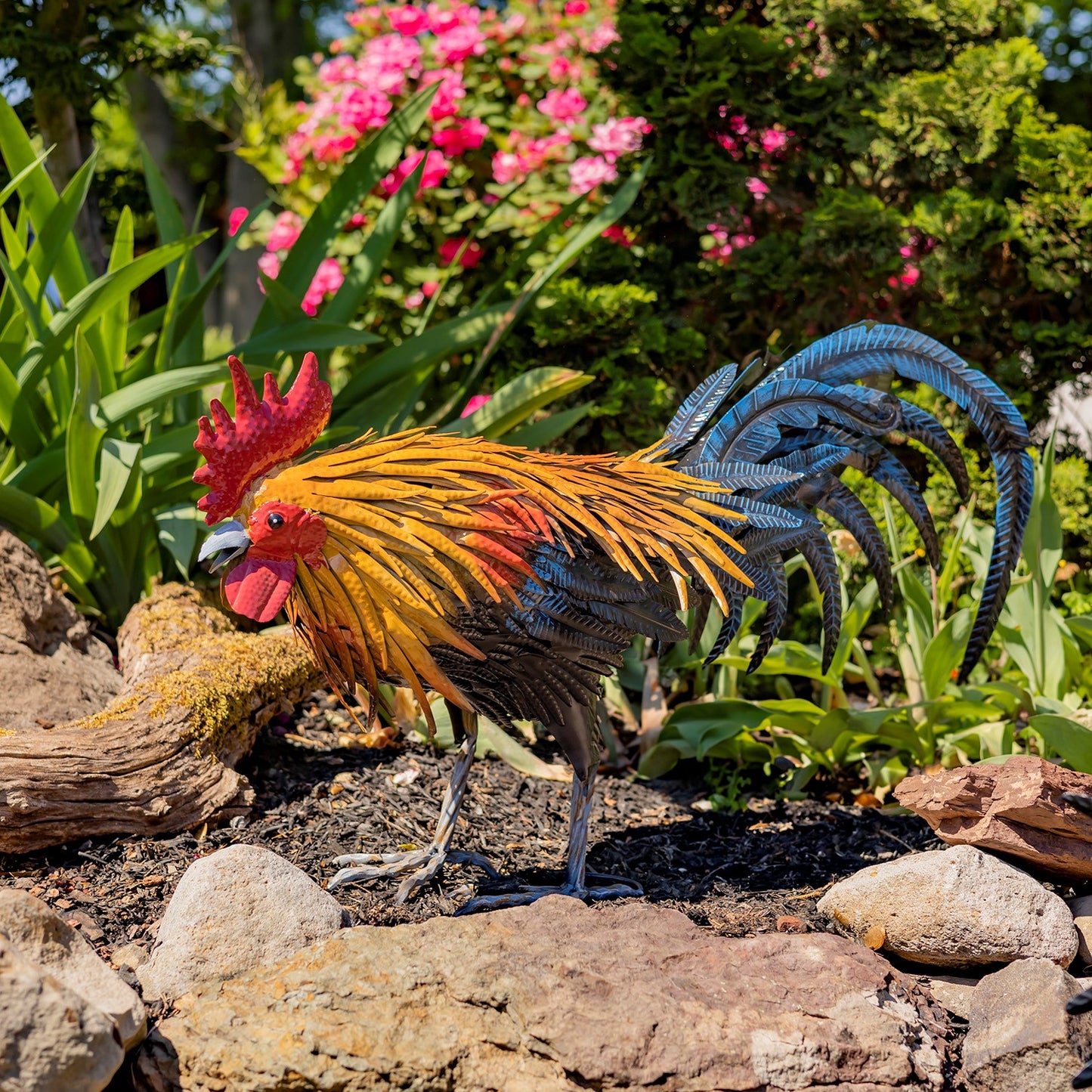 21.25" Tall Painted Iron Rooster Decoration Maxwell