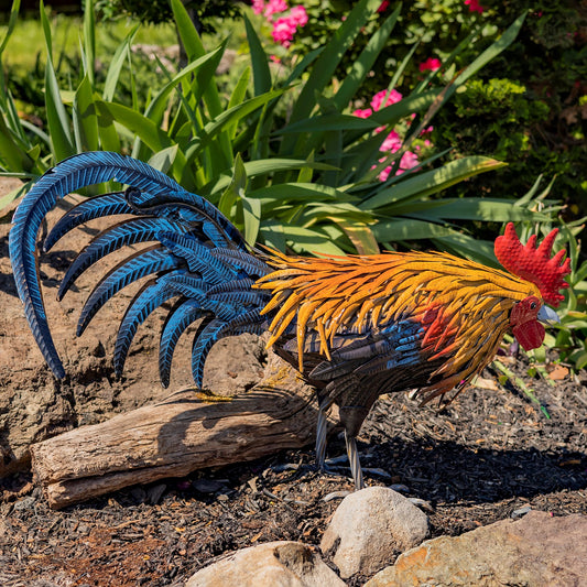 21.25" Tall Painted Iron Rooster Decoration Maxwell