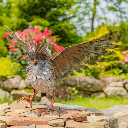 19" Tall Soaring Metal Great Horned Owl Accent Ash