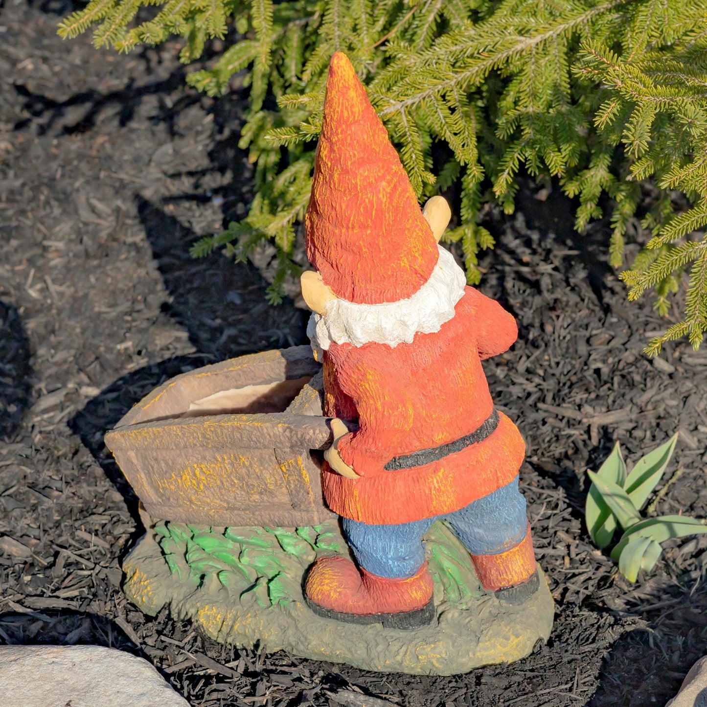 17" Tall Spring Gnome Garden Statue with Wheelbarrow