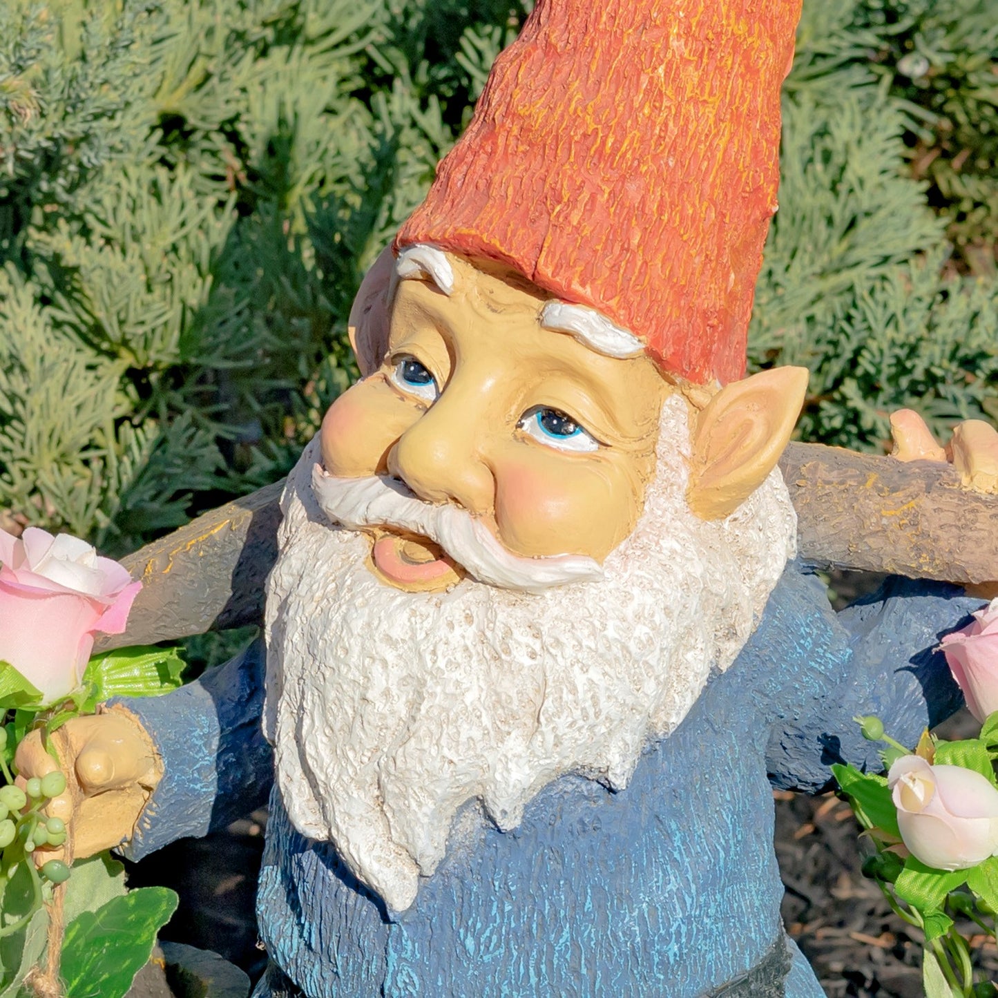 21" Tall Spring Gnome Garden Statue Holding Two Buckets