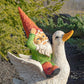 23" Tall Spring Gnome Garden Statue Riding a Duck