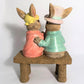 22" Tall Fancy Rabbit Couple Sitting on Bench Magnesium Garden Statue