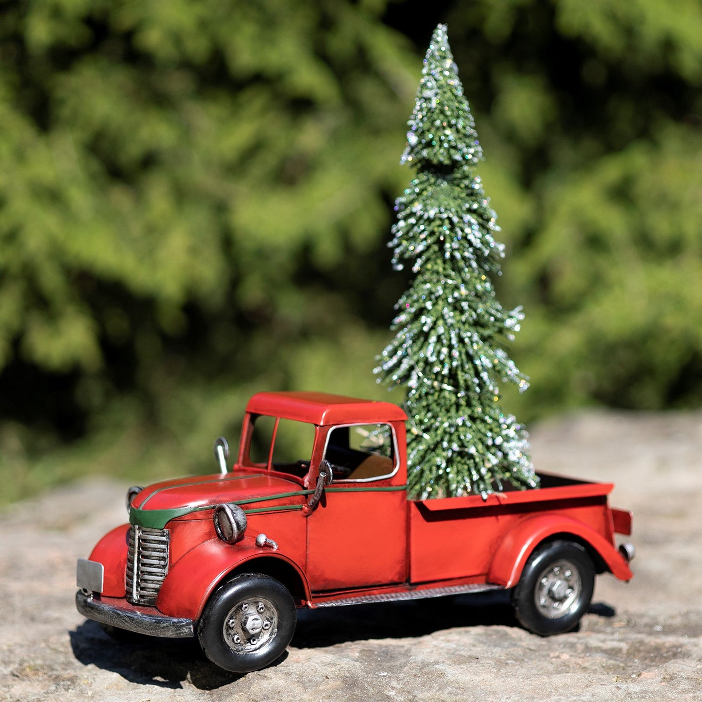 12.5" Country Style Red Pickup Truck with Christmas Tree