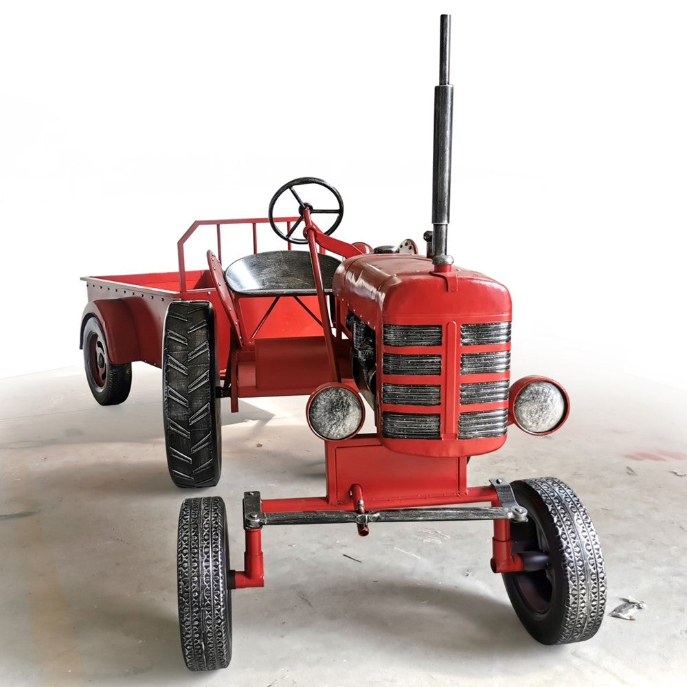 12.5 Ft. Long Large Red Metal Tractor with Cart The Chesney