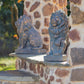 21" Tall Set of 2 Antique Bronze Lion Sentry Statues with Fleur-De-Lis Harold & Leo