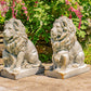 21" Tall Set of 2 Antique Grey Lion Sentry Statues with Fleur-De-Lis Harold & Leo