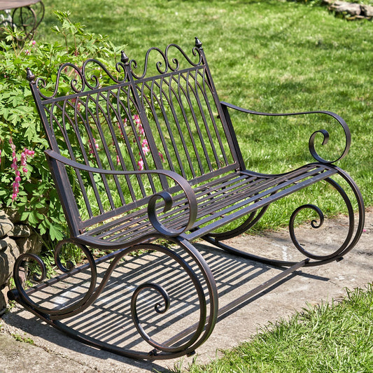 Tatiana Iron Rocking Garden Bench in Antique Bronze