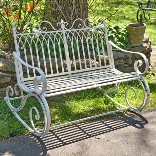 Tatiana Iron Rocking Garden Bench in Antique White