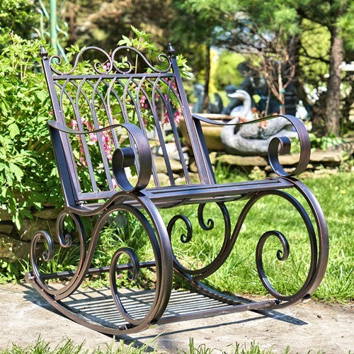 Tatiana Iron Rocking Garden Arm Chair in Antique Bronze