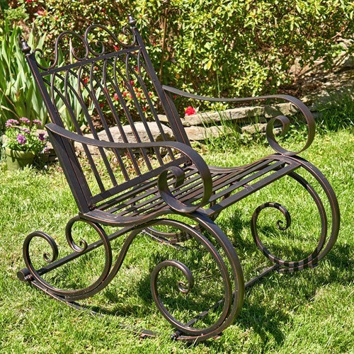 Tatiana Iron Rocking Garden Arm Chair in Antique Bronze