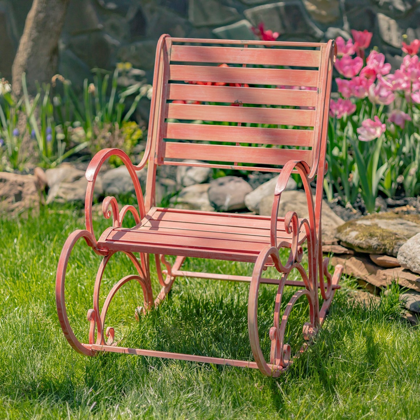 Monte Carlo 1968 Iron Rocking Arm Chair in Flamingo Pink
