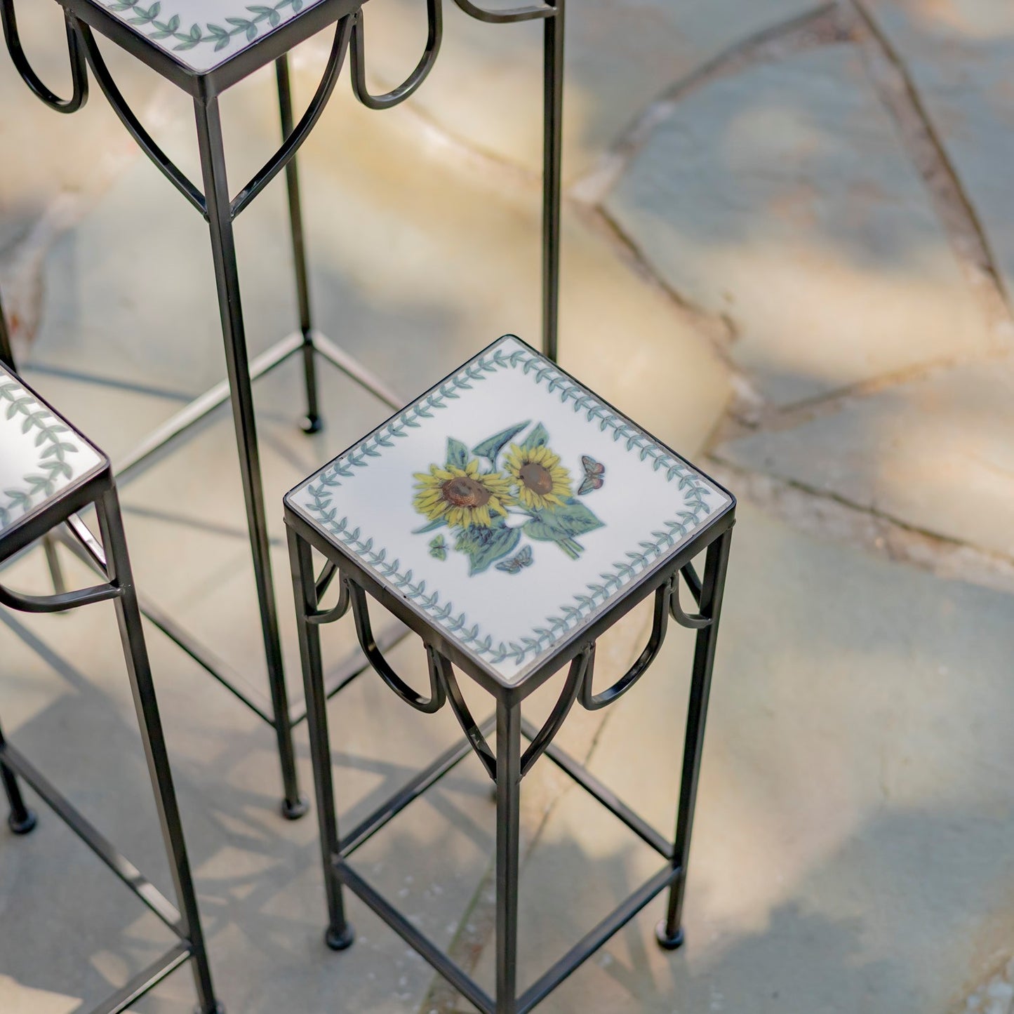 Marisol Set of 3 Square Nesting Iron Mosaic Plant Stands