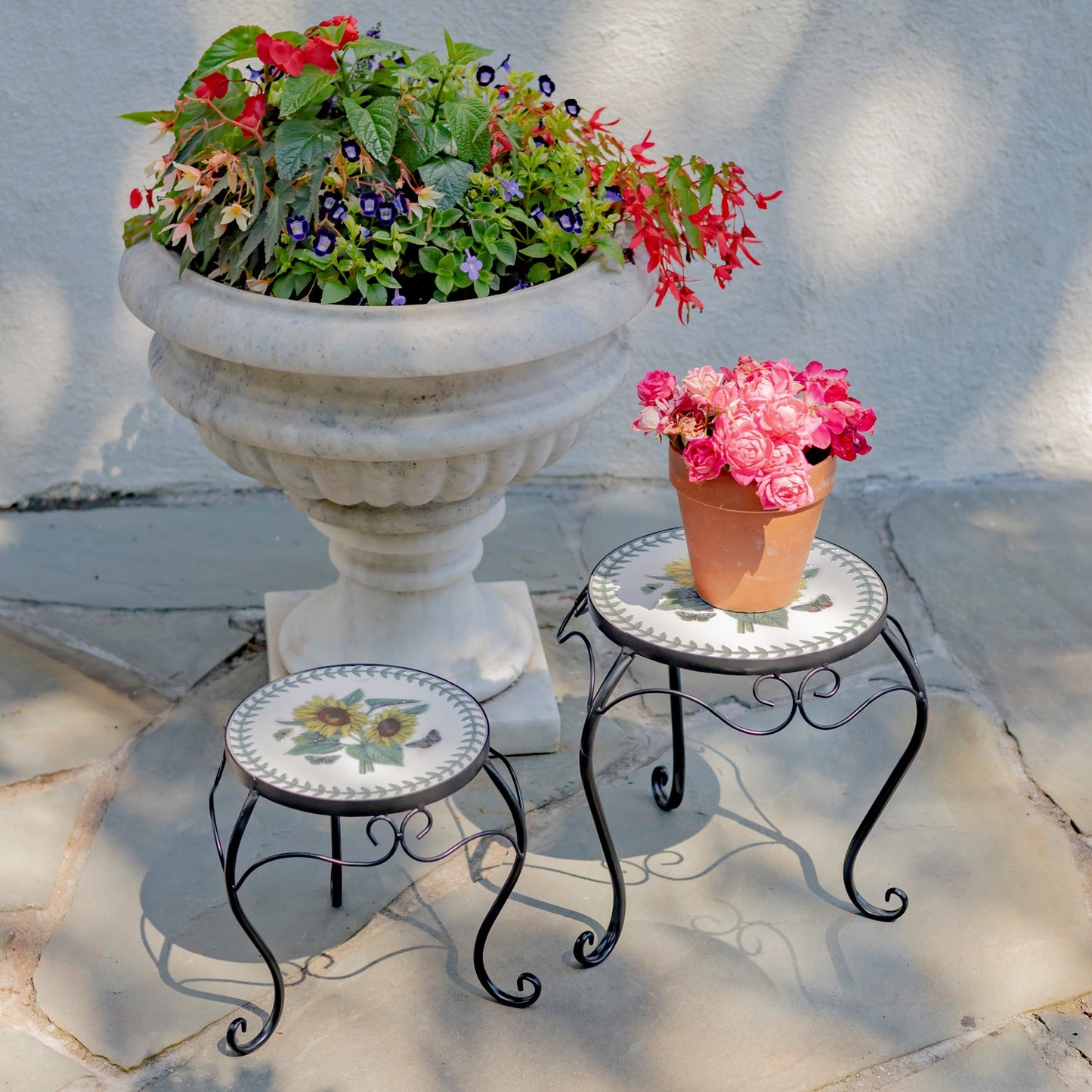 Marisol Set of 2 Round Iron Mosaic Plant Stands