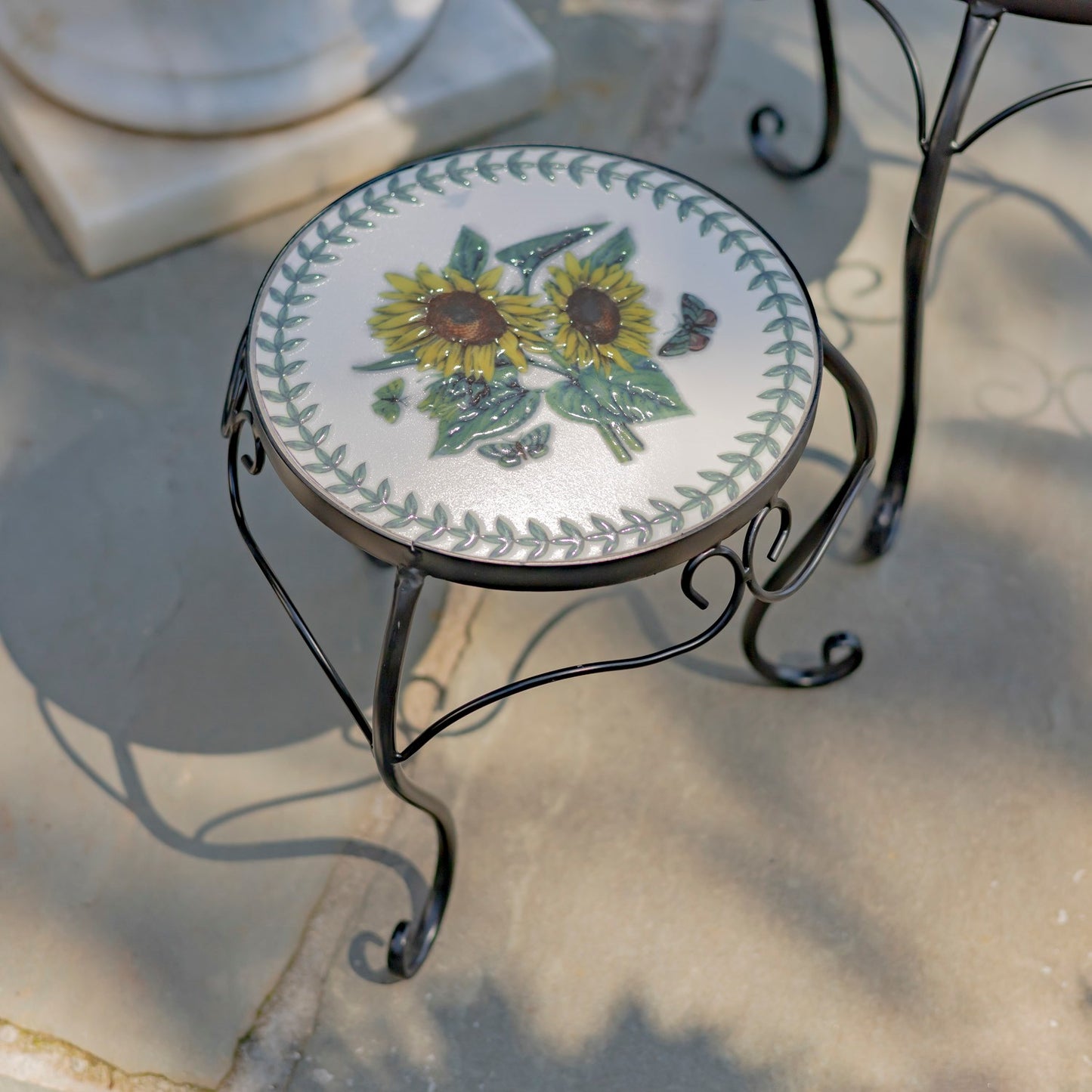 Marisol Set of 2 Round Iron Mosaic Plant Stands