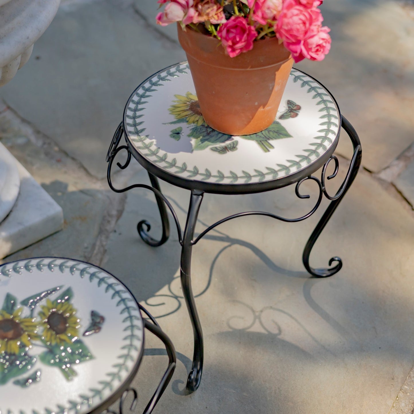 Marisol Set of 2 Round Iron Mosaic Plant Stands