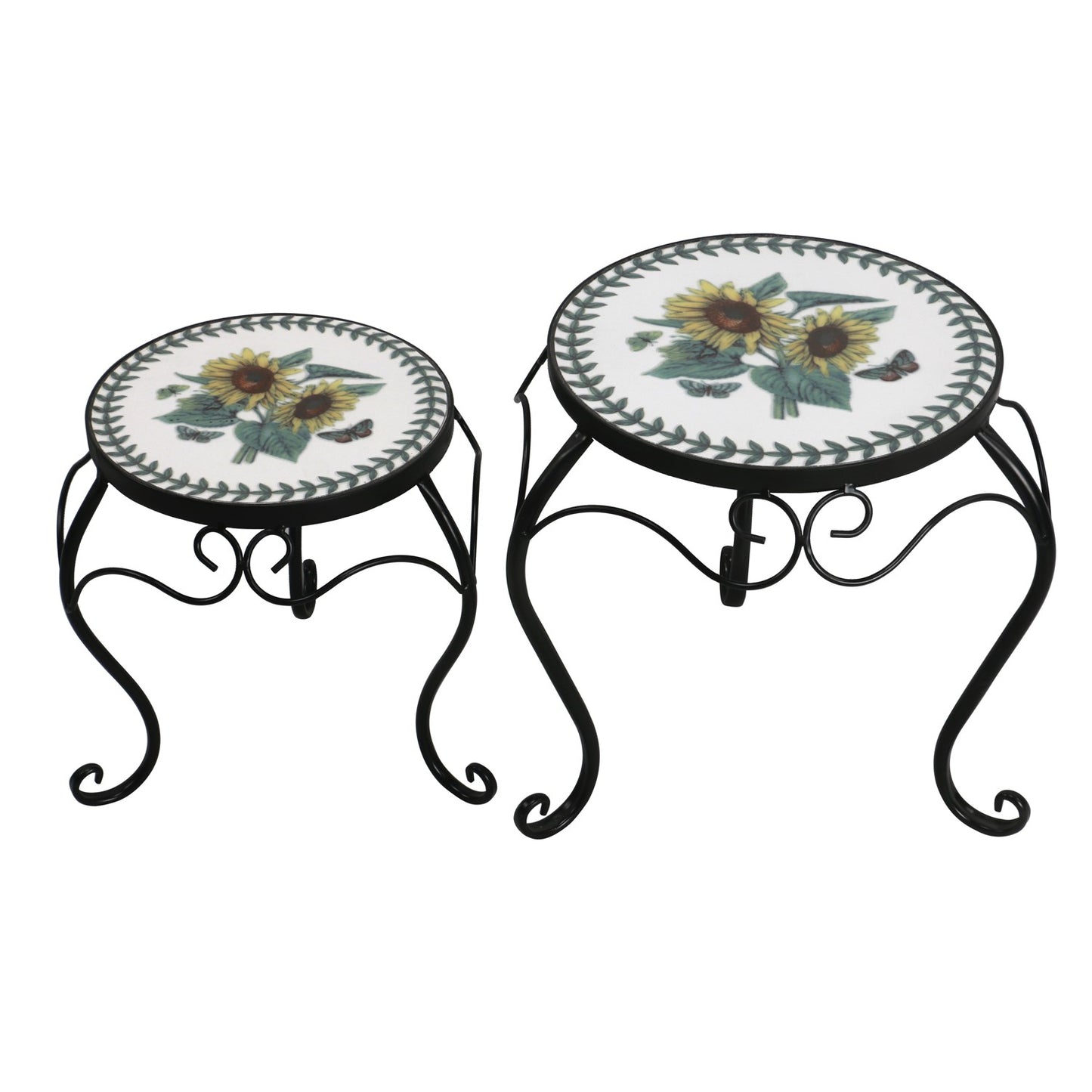 Marisol Set of 2 Round Iron Mosaic Plant Stands