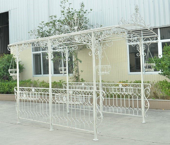 Georgia 2019 Long Gazebo with Planters in Antique White