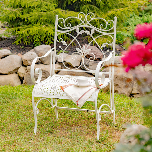 Gaia Iron Garden Armchair in Antique White
