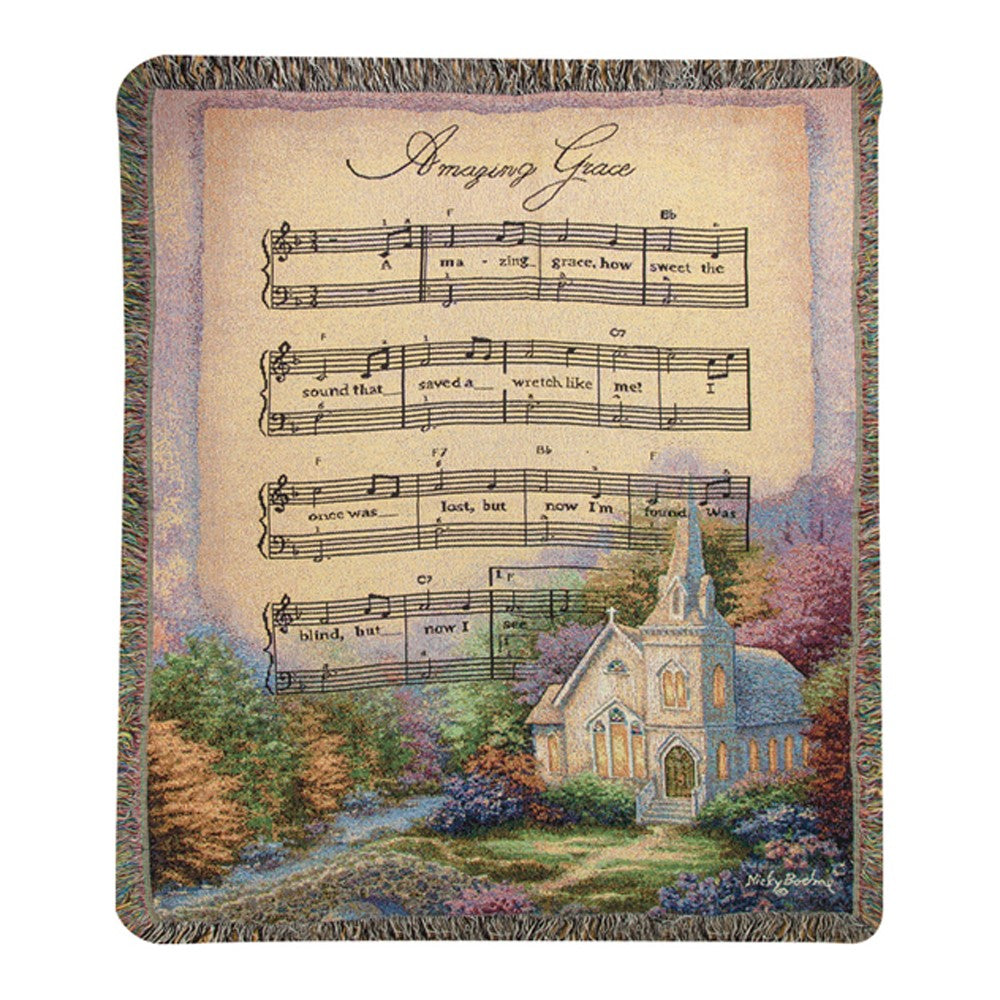 Church In The Country/Amazing Grace Tapestry Throw 50x60 Woven Throw