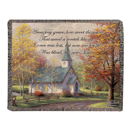 Thomas Kincade-Chapel In The Woods Tapestry Throw 60x50 Woven Throw