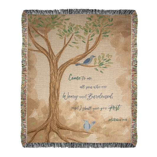 Come To Me All Who Are Weary Tapestry Throw 50X60 Woven Throw