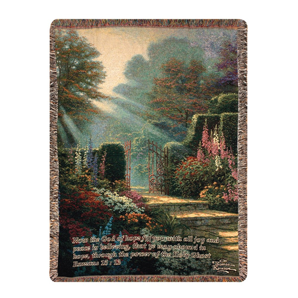 Thomas Kincade-Garden of Grace w/ Verse Tapestry Throw-50x60 Woven Throw
