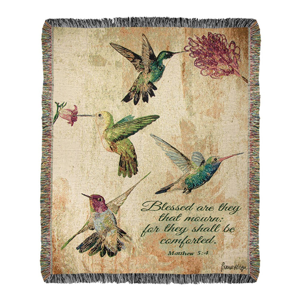 Hummingbird Floral w/ Verse Tapestry Throw 50X60 Woven Throw