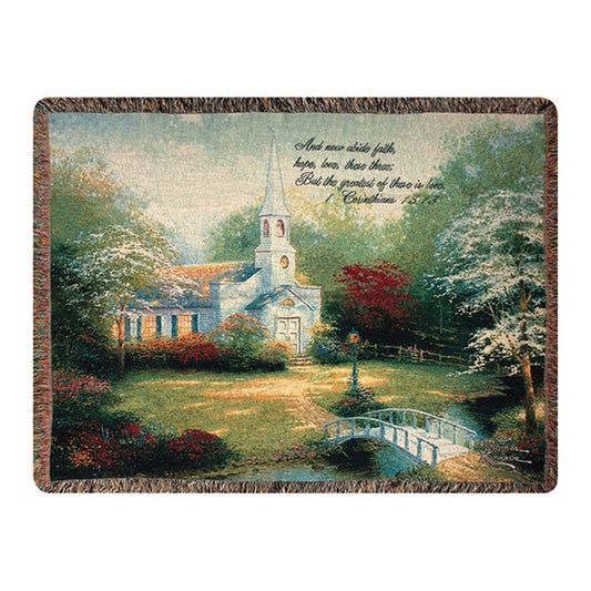 Thomas Kincade-Hometown Chapel w/ Verse Tapestry Throw-60x50 Woven Throw