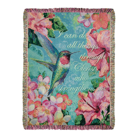 Hummingbird Hibiscus w/ Verse Tapestry Throw 50X60 Woven Throw